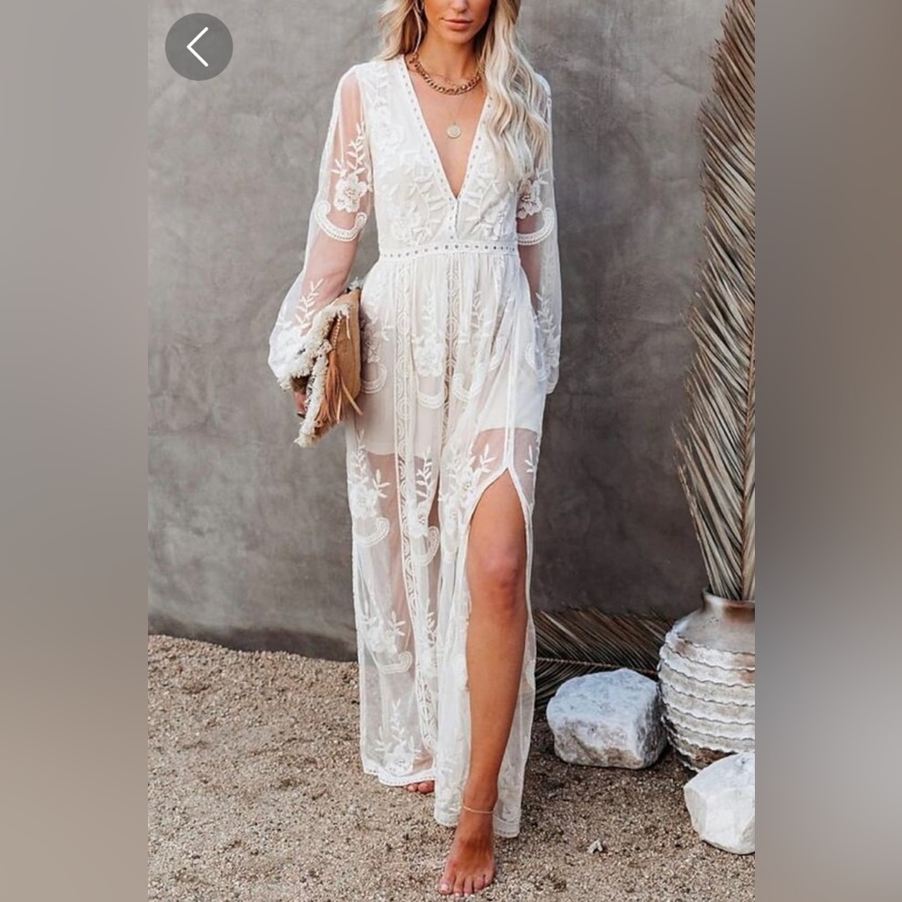 White Lace Sheer Maxi Dress